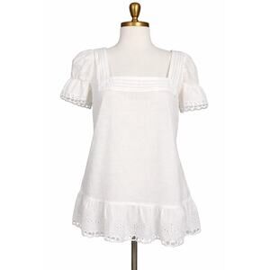 Attention White Eyelet Lace Top M Puff Sleeve Square Neck Cottagecore